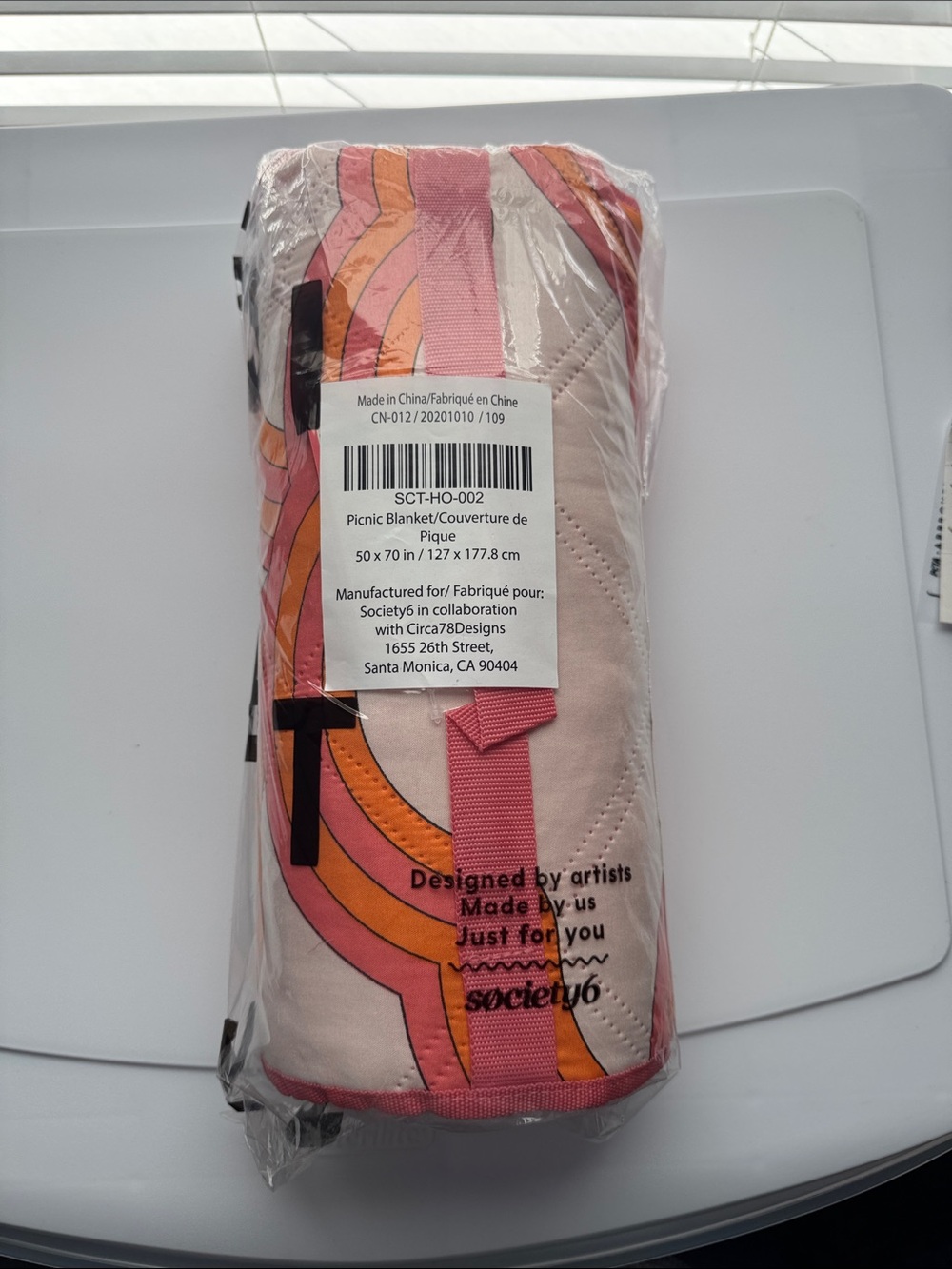 Society6 Pink and Orange Retro Curve Picnic Blanket